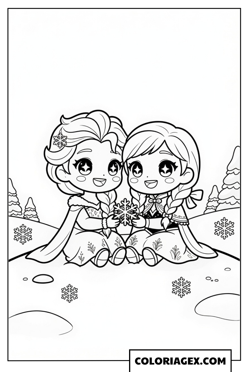 Coloriage Elsa et Anna version chibi adorable