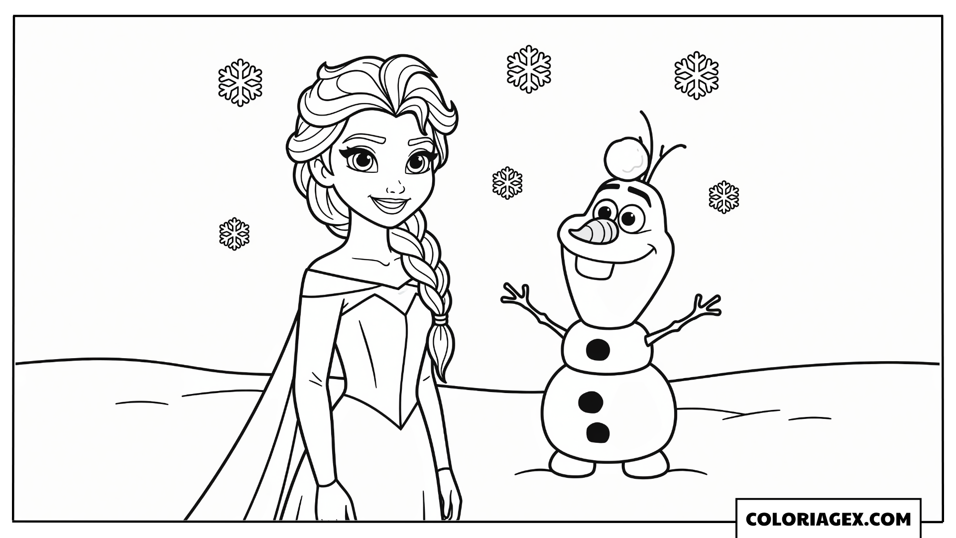 Coloriage Elsa et Olaf prennent la pose pour une photo