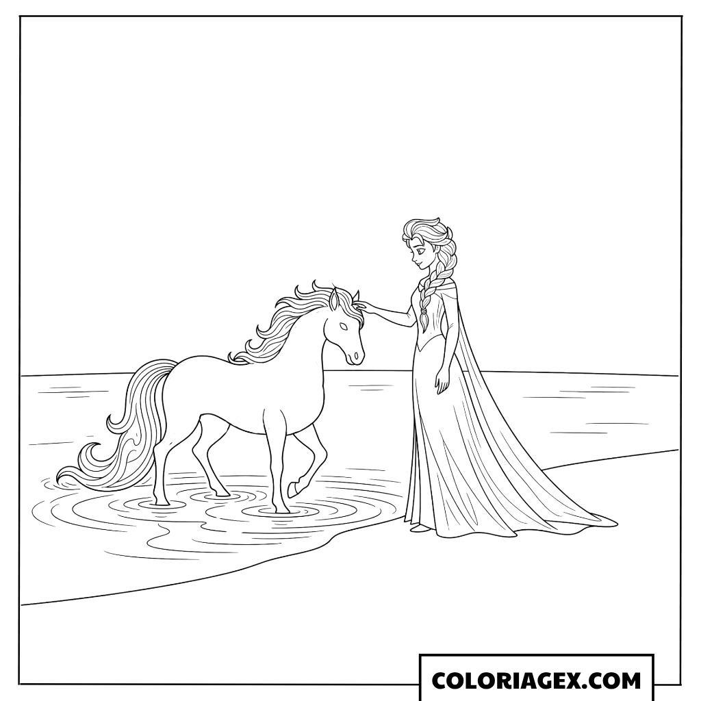 Coloriage Elsa rencontre le Nokk