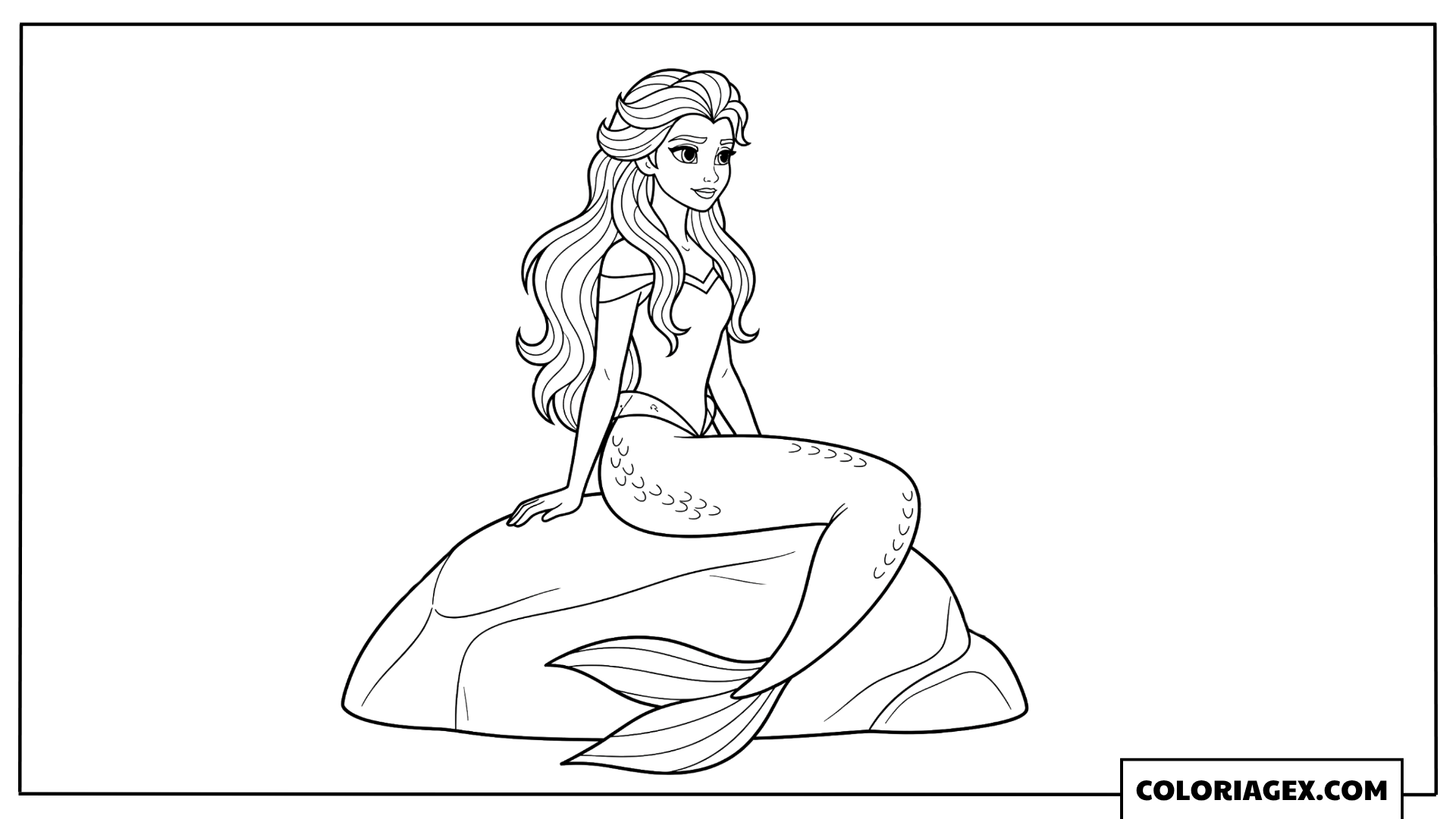 Coloriage Elsa sirène assise sur un rocher