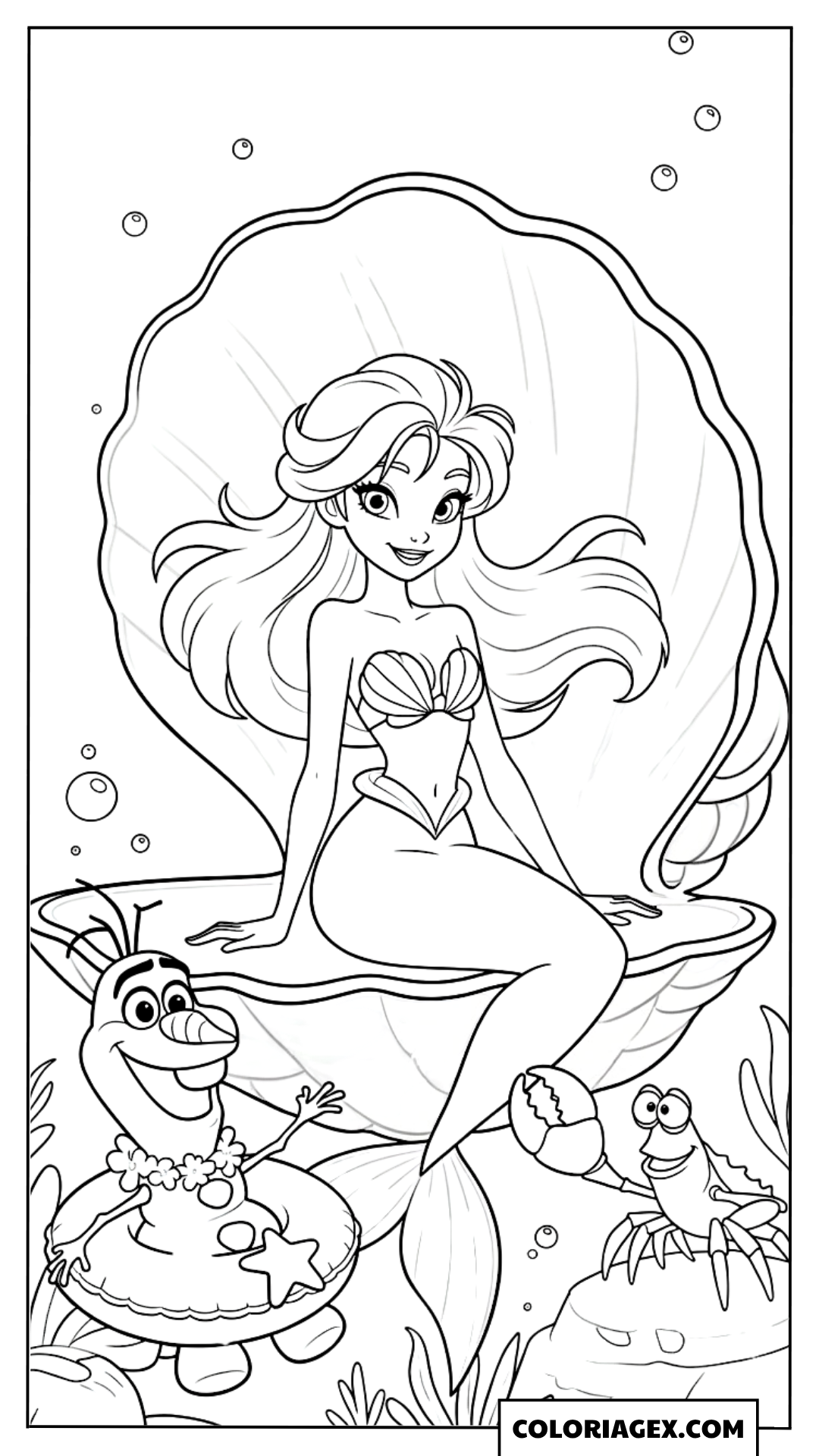 Coloriage Elsa sirène avec ses amis sous la mer