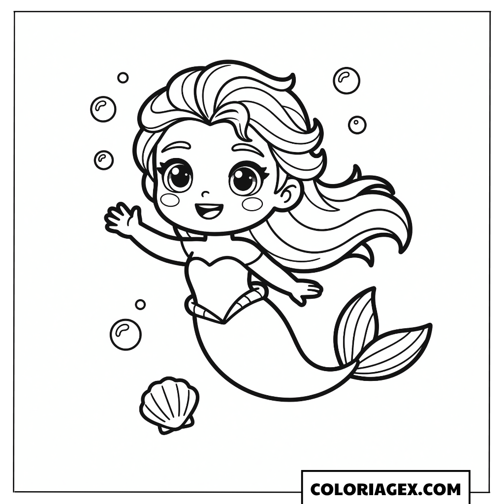 Coloriage Elsa sirène chibi adorable