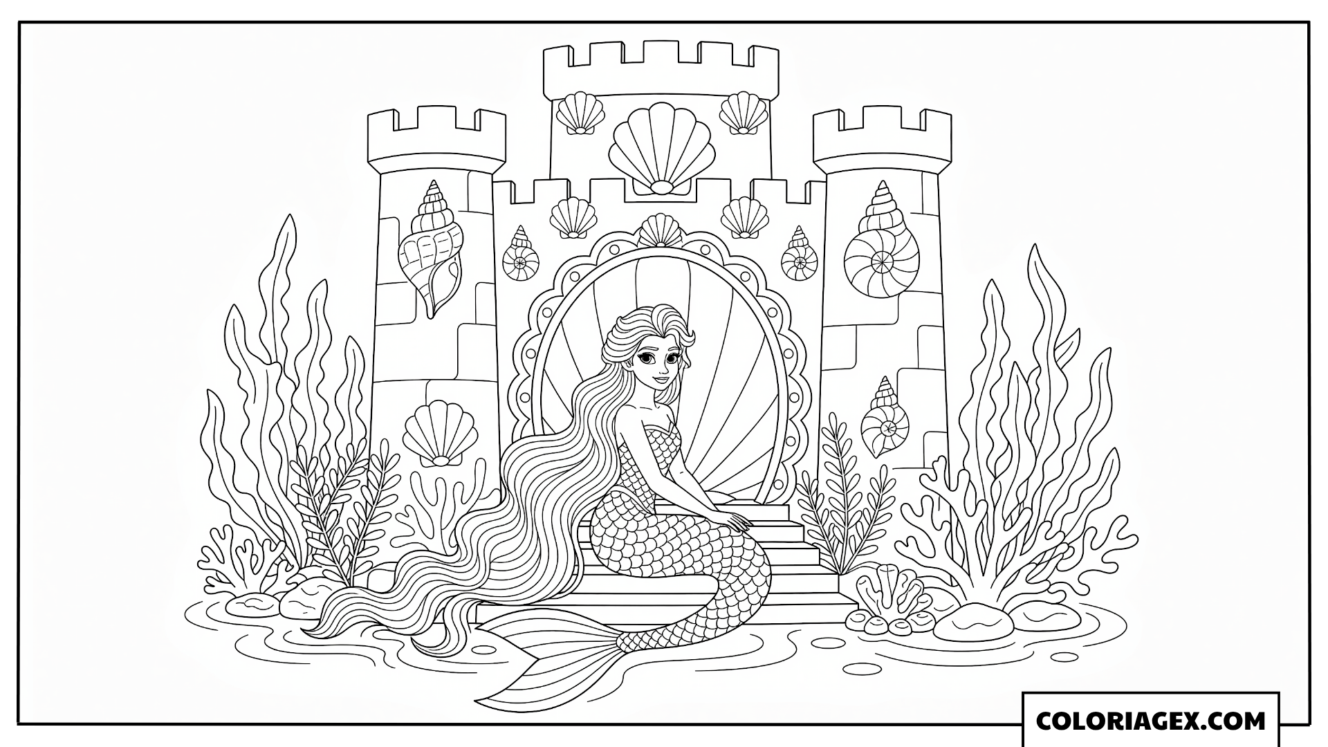 Coloriage Elsa sirène dans un palais sous-marin