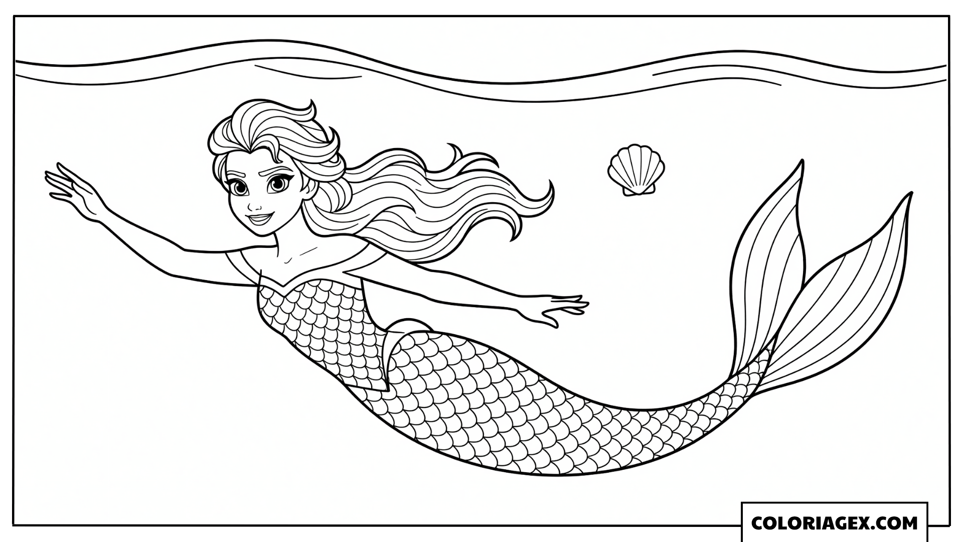 Coloriage Elsa sirène nage sous la mer