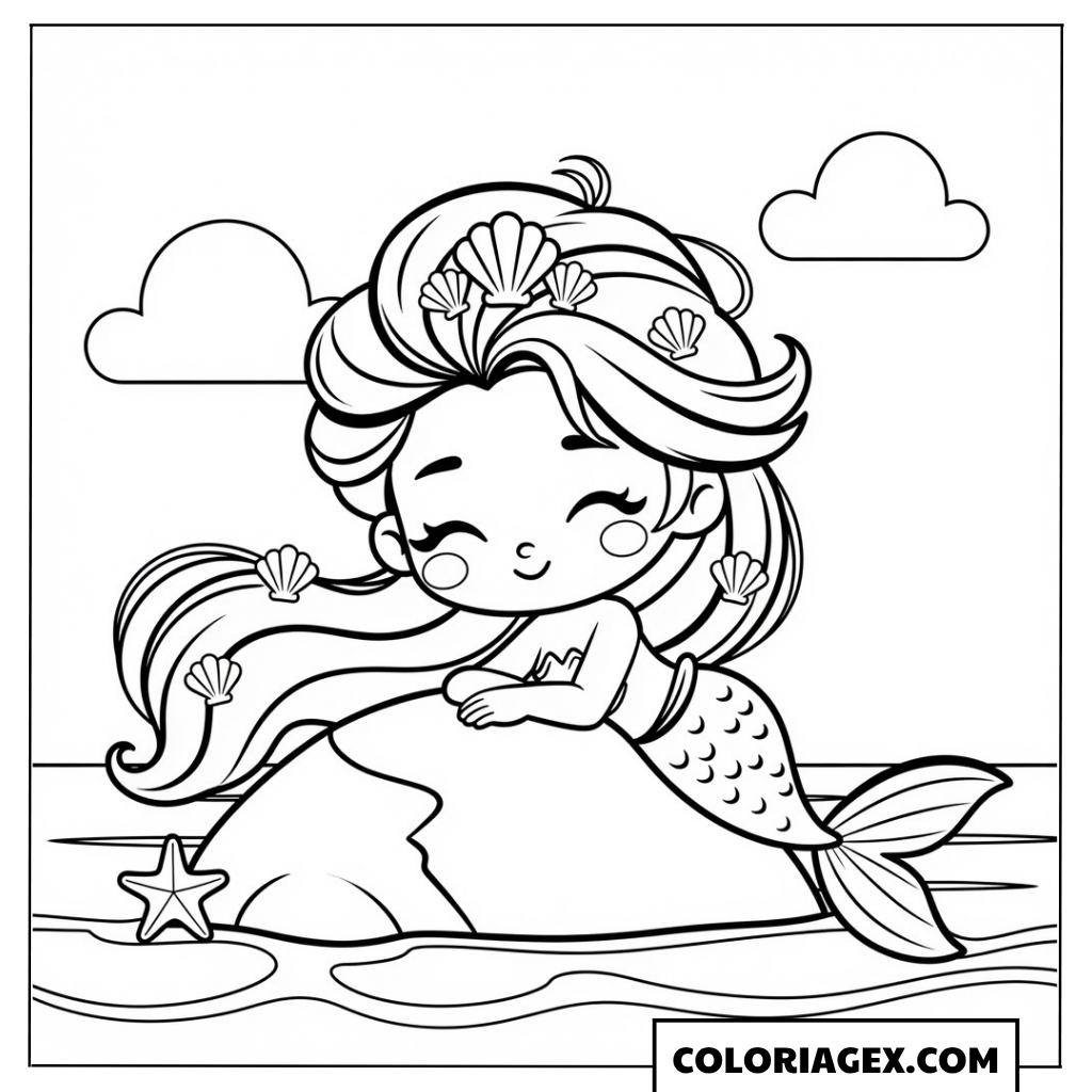 Coloriage Elsa sirène se détend sur un rocher