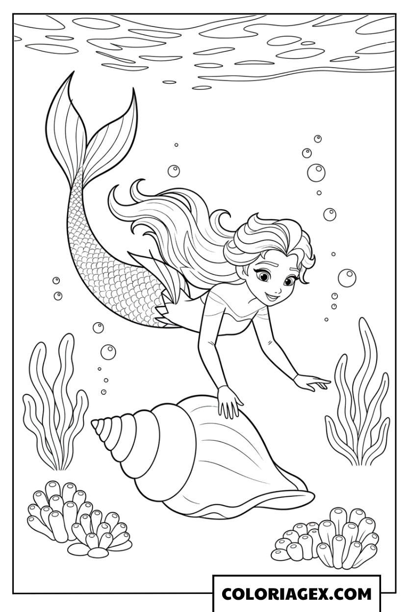 Coloriage Elsa sirène sous l’océan
