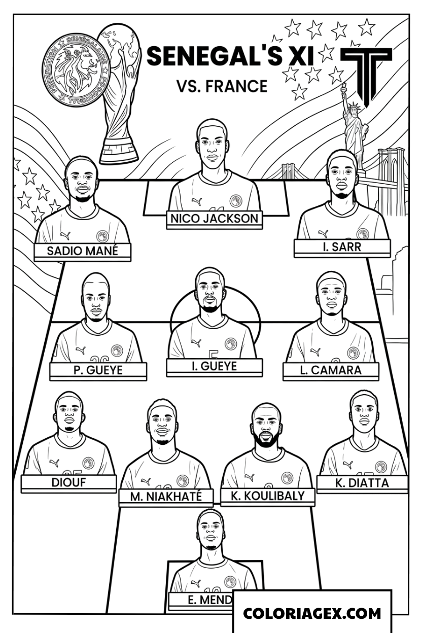 Coloriage Equipe du Senegal de Football World Cup 2026