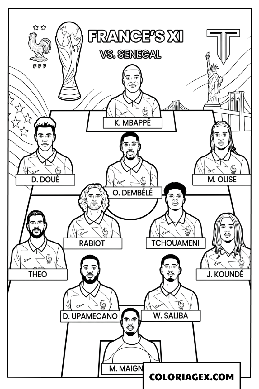Coloriage Formation Equipe de France de Football 2026