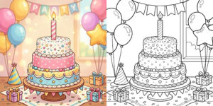 Coloriage Gâteau d’Anniversaire ft