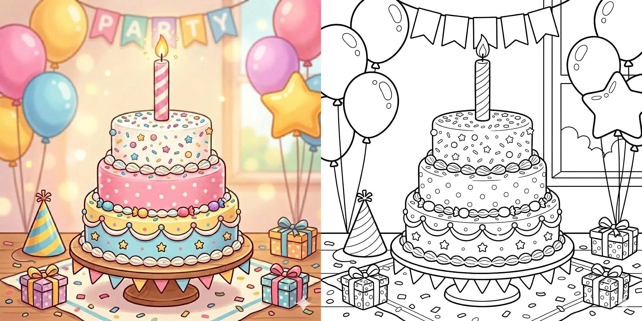 Coloriage Gâteau d’Anniversaire ft