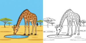 ft - Coloriage Girafe dans la Savane ft