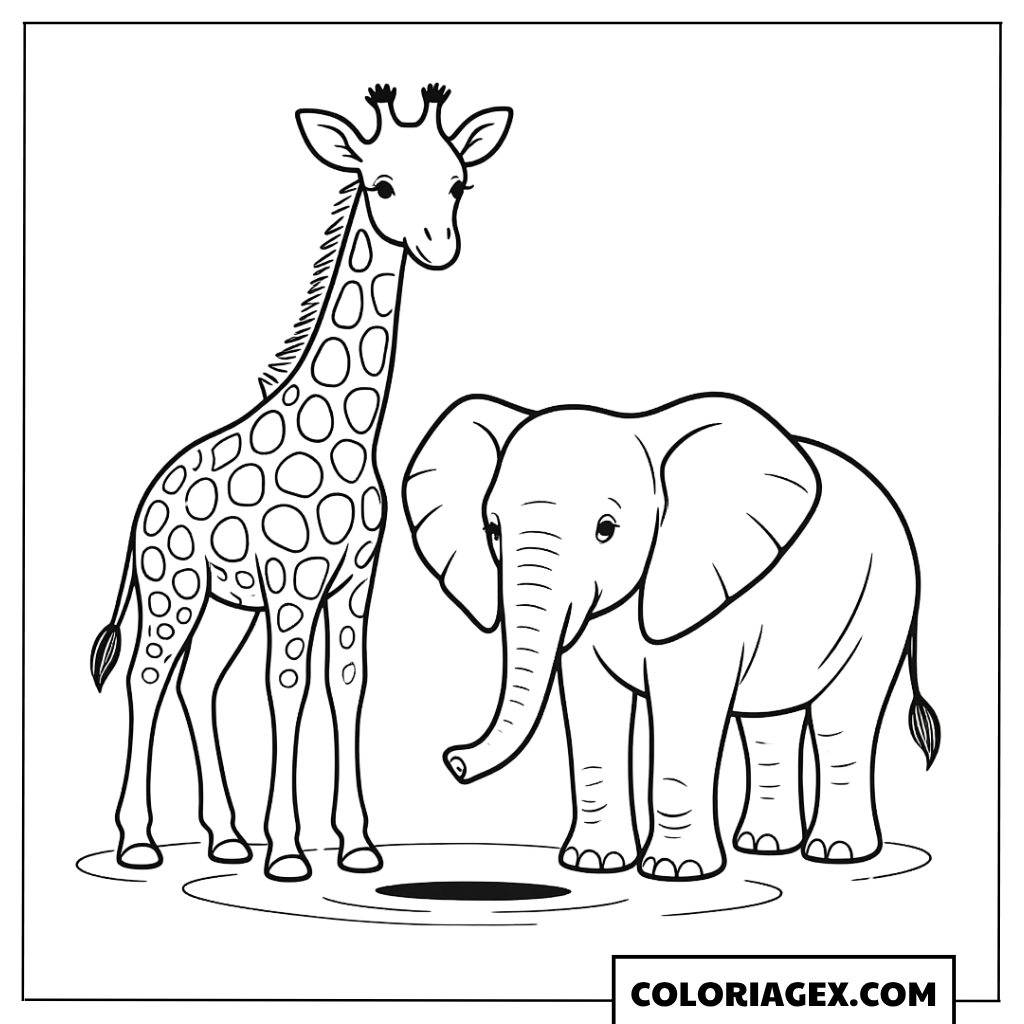 Coloriage Girafe et éléphant