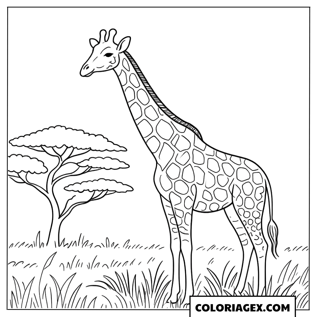 Coloriage Girafe et son petit près de l’eau