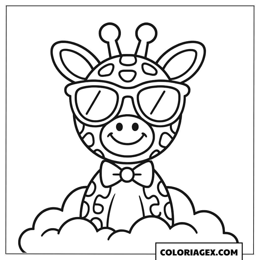 Coloriage Girafe kawaii avec lunettes de soleil
