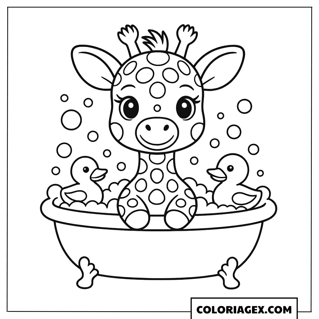 Coloriage Girafe prenant un bain