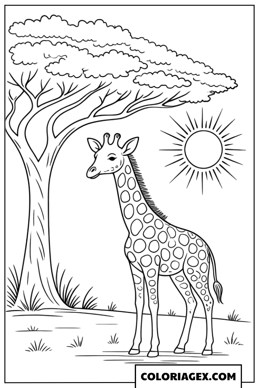 Coloriage Girafe sous le soleil de la savane
