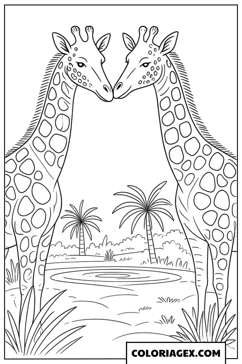 Coloriage Girafes qui se câlinent