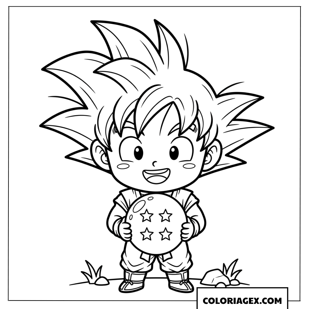 Coloriage Goku Chibi tenant la boule de cristal