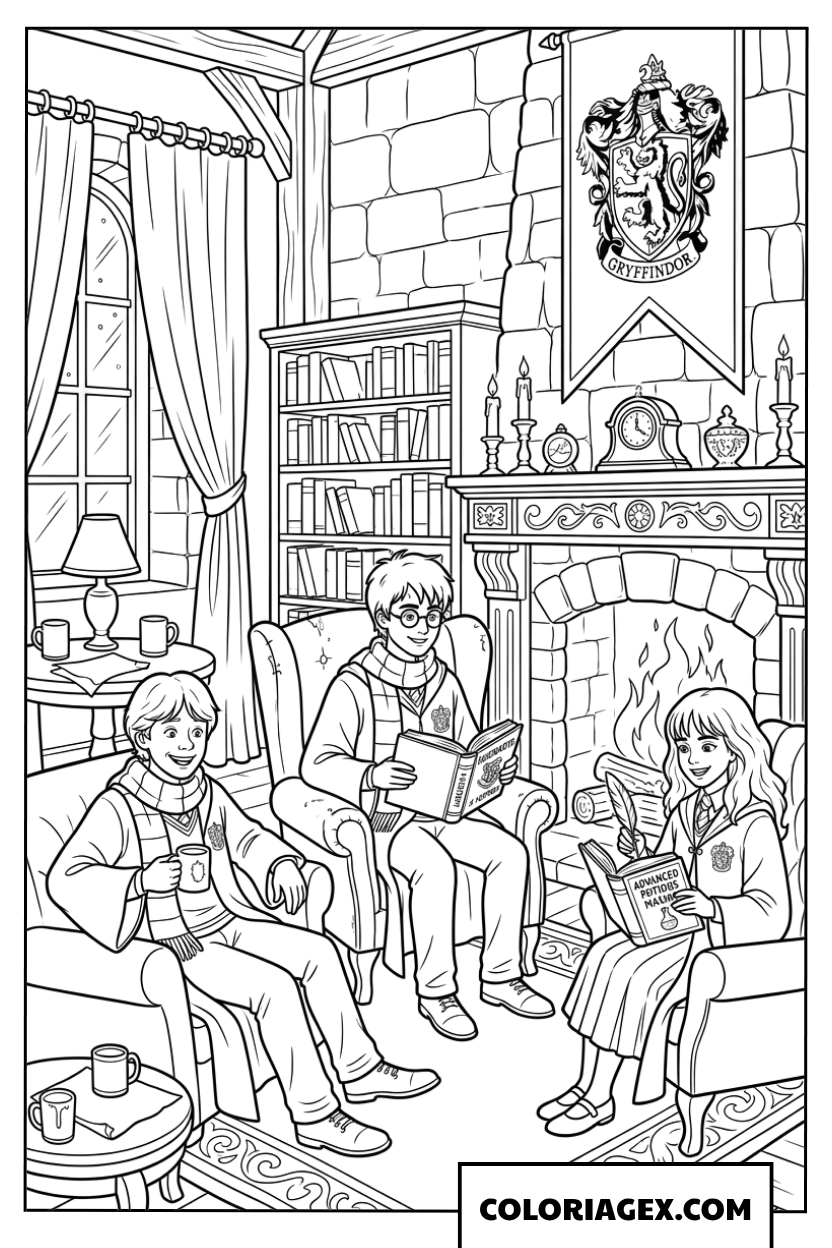 Coloriage Harry Potter dans la salle commune