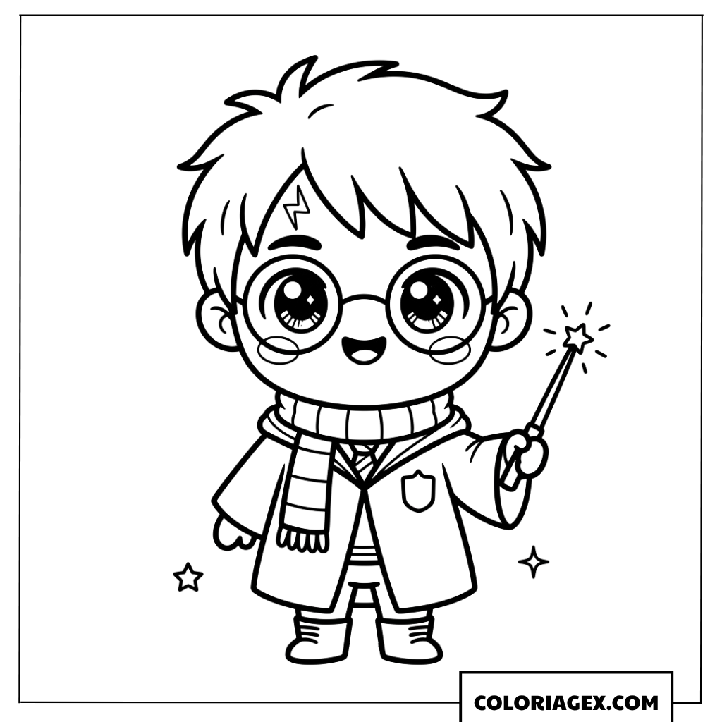 Coloriage Harry Potter version chibi mignonne