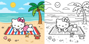 ft - Coloriage Hello Kitty Vacances d'Été ft