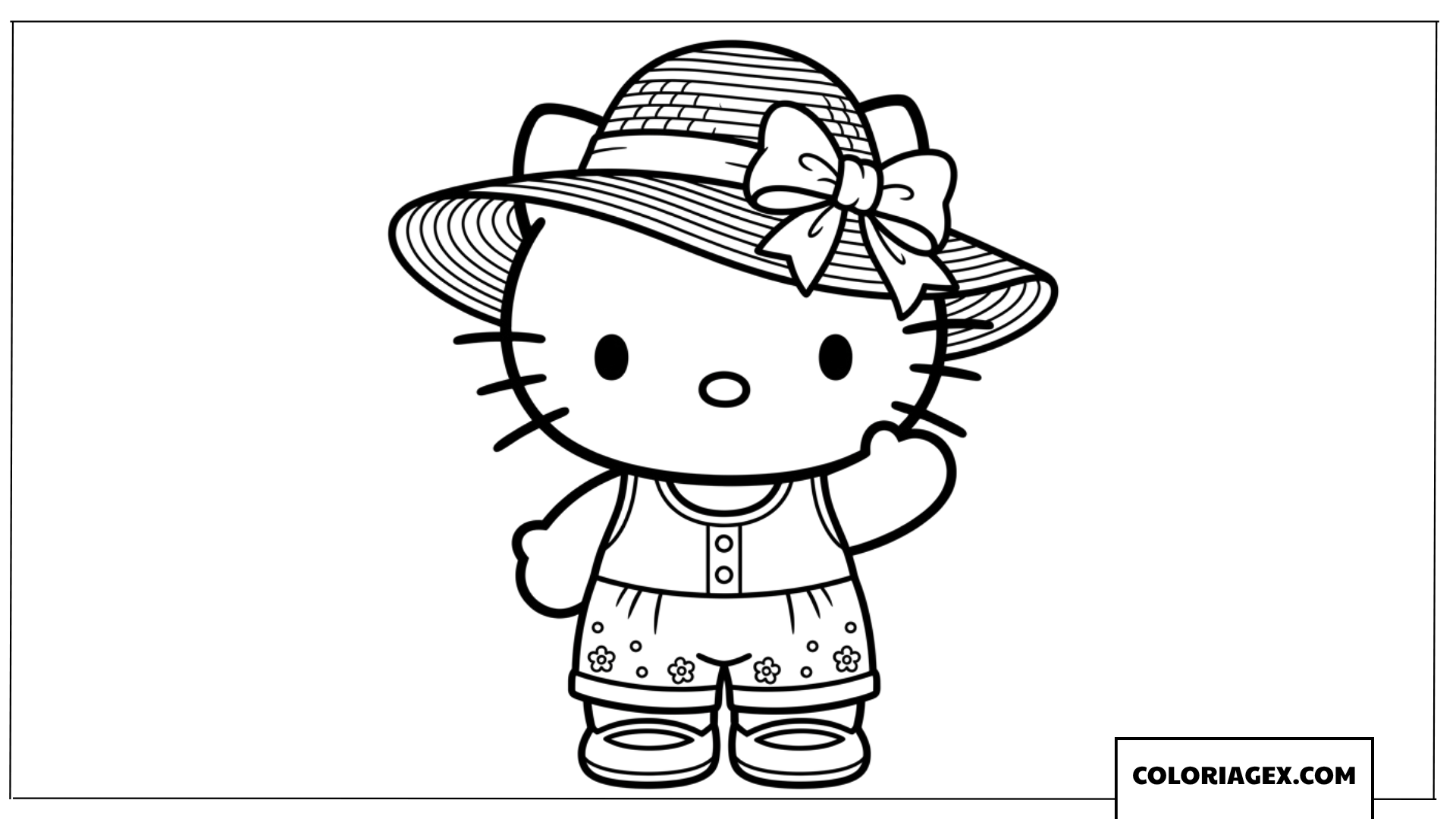 Coloriage Hello Kitty avec un chapeau de paille estival