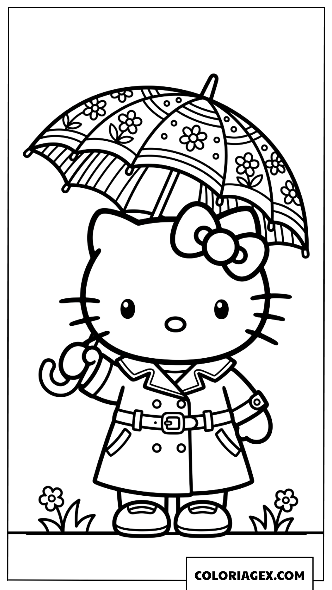 Coloriage Hello Kitty avec un trench-coat élégant