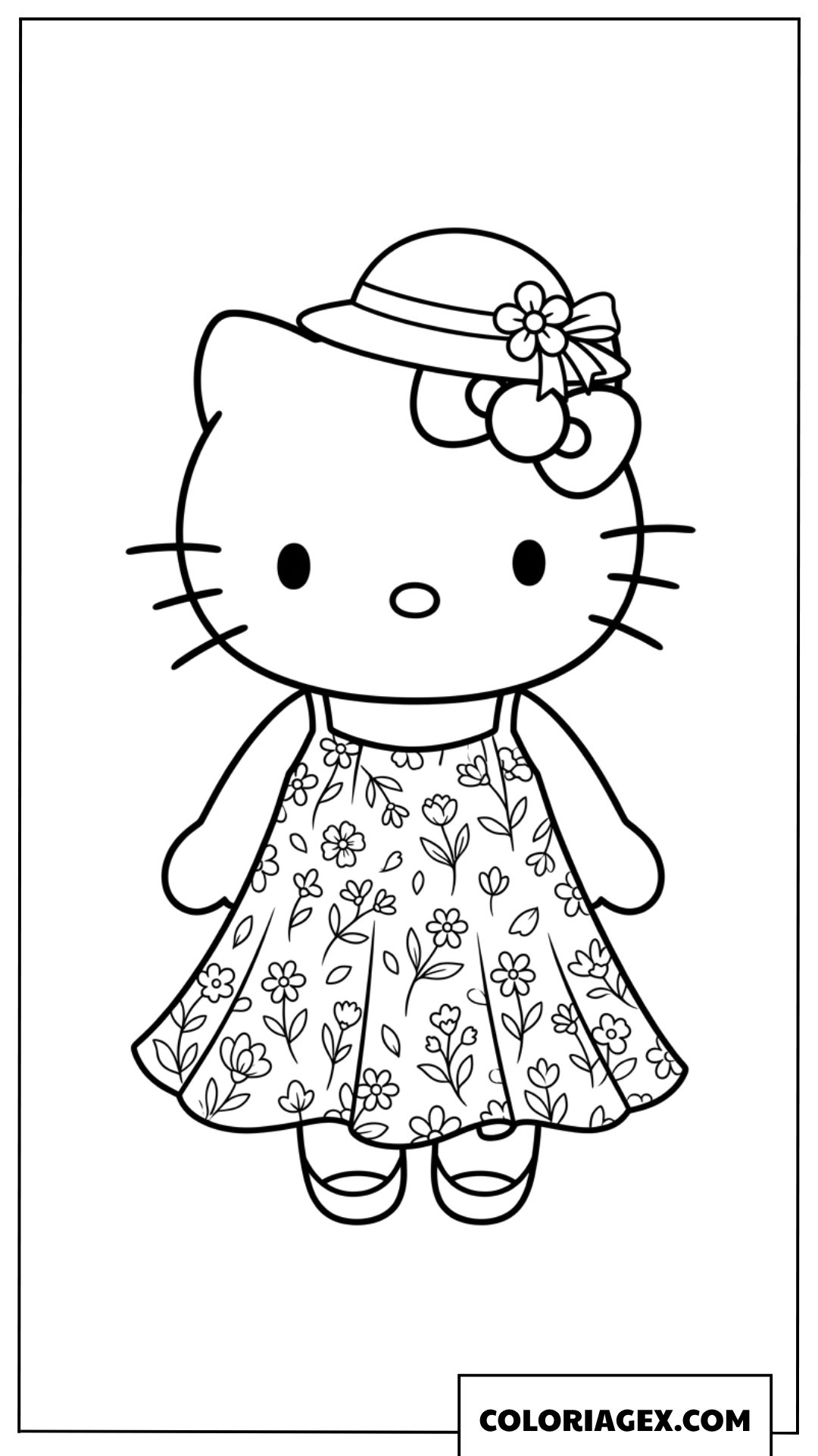 Coloriage Hello Kitty avec une robe florale d'été