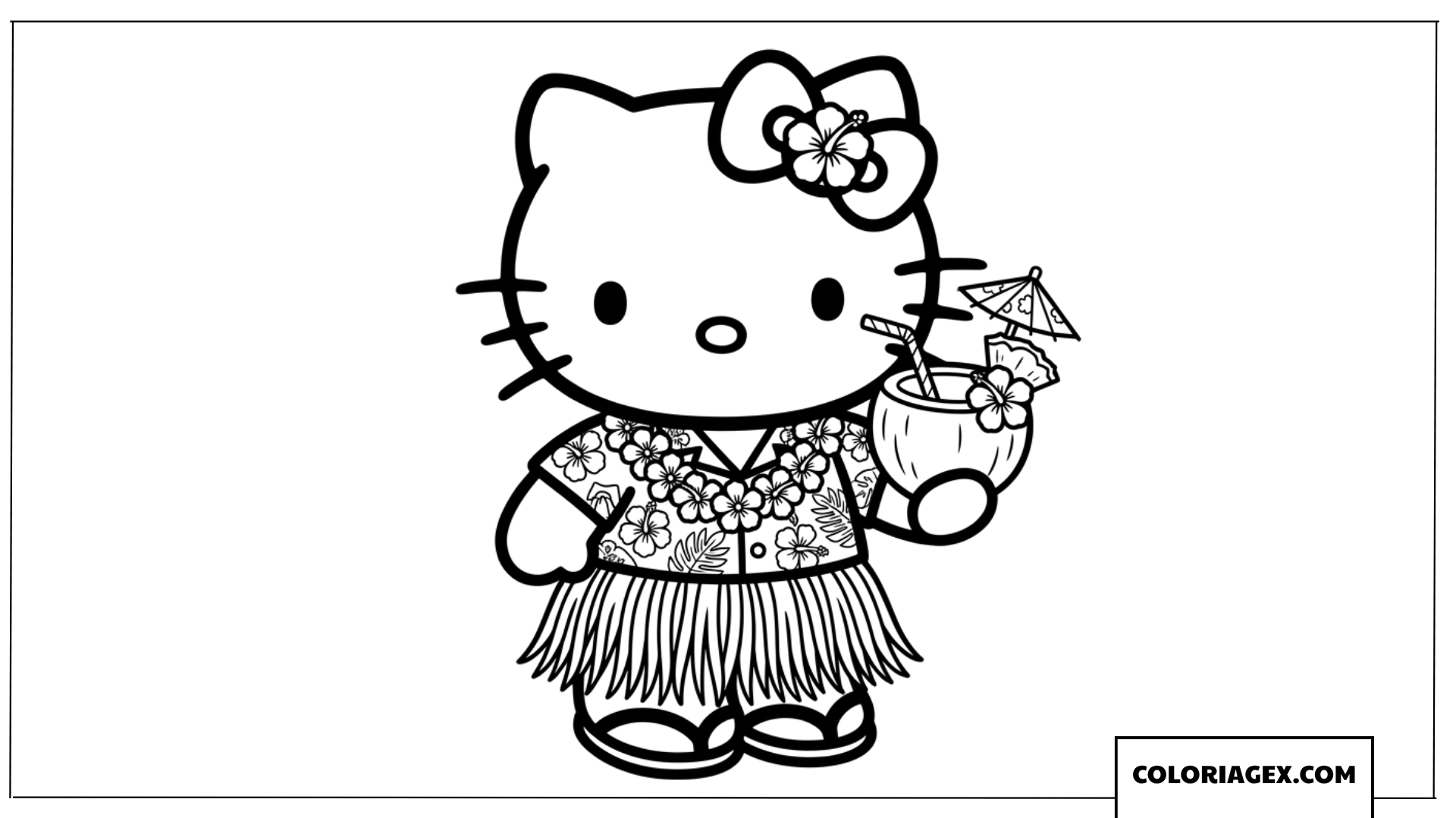 Coloriage Hello Kitty avec une tenue hawaïenne festive