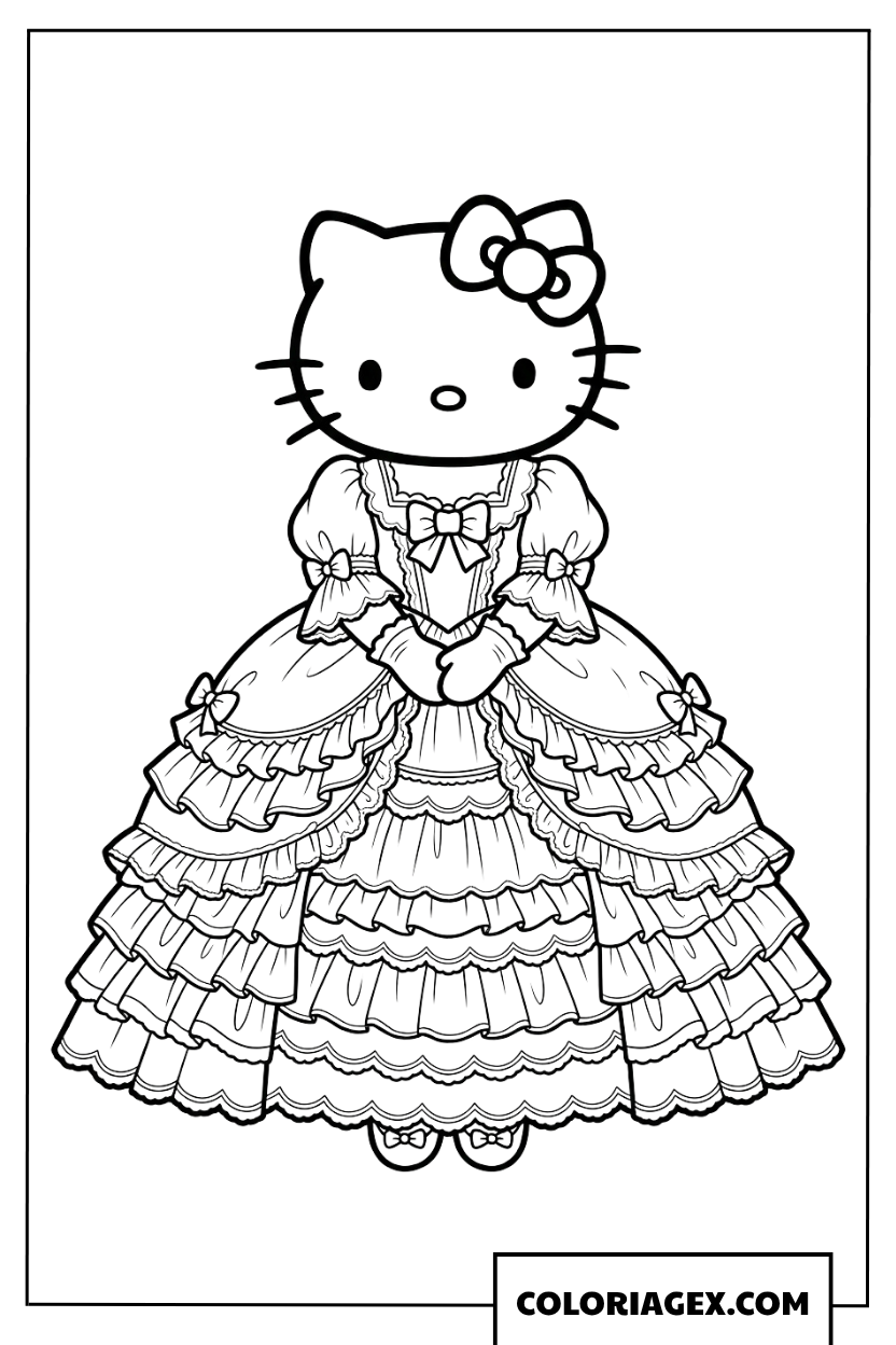 Coloriage Hello Kitty dans une robe victorienne