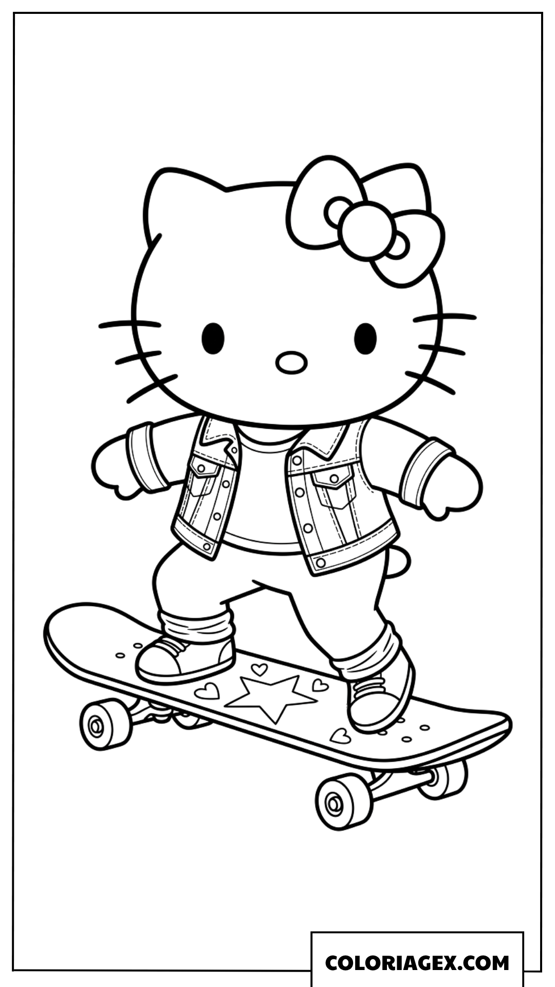 Coloriage Hello Kitty faisant du skateboard