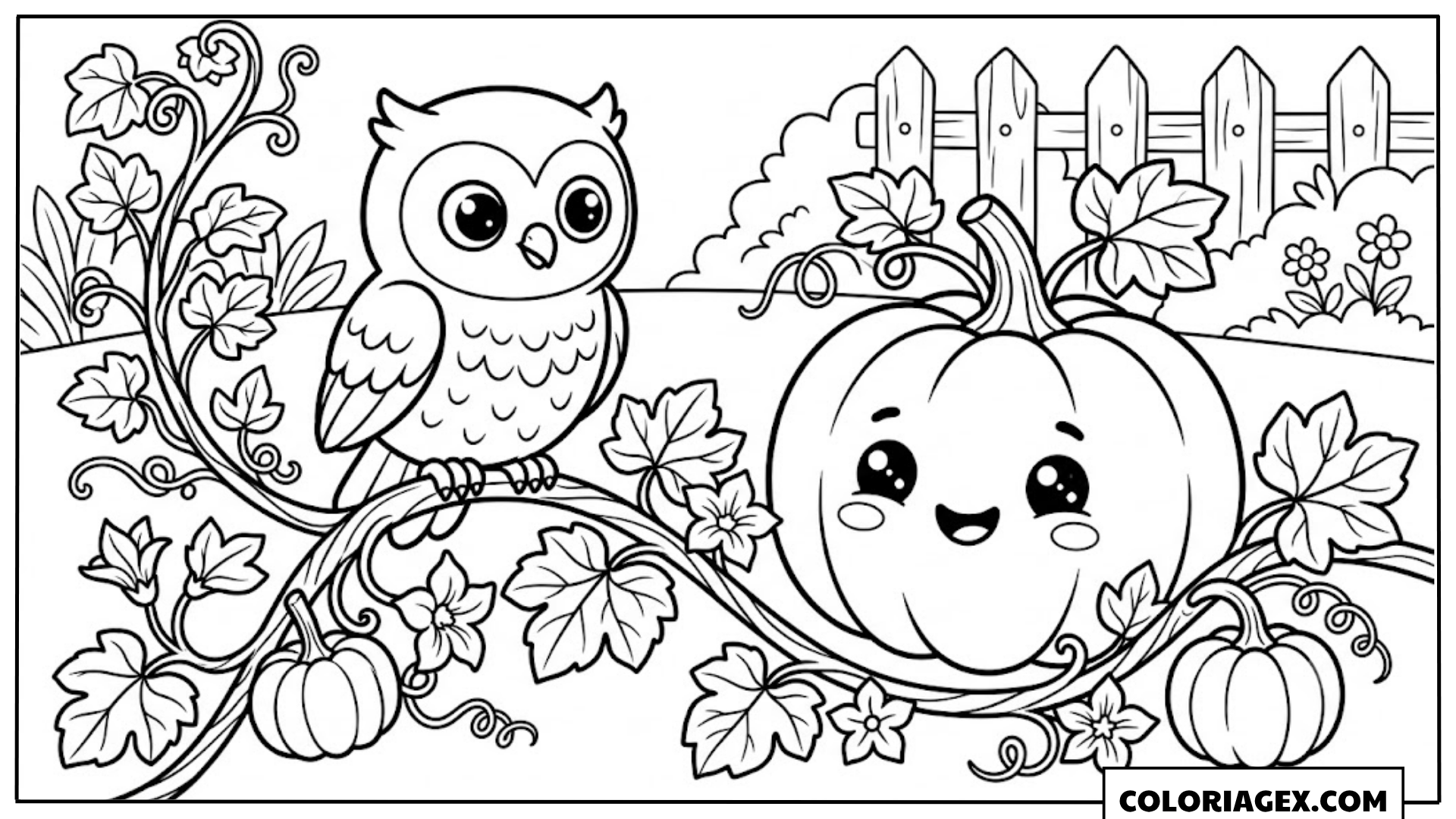 Coloriage Hibou et Citrouille