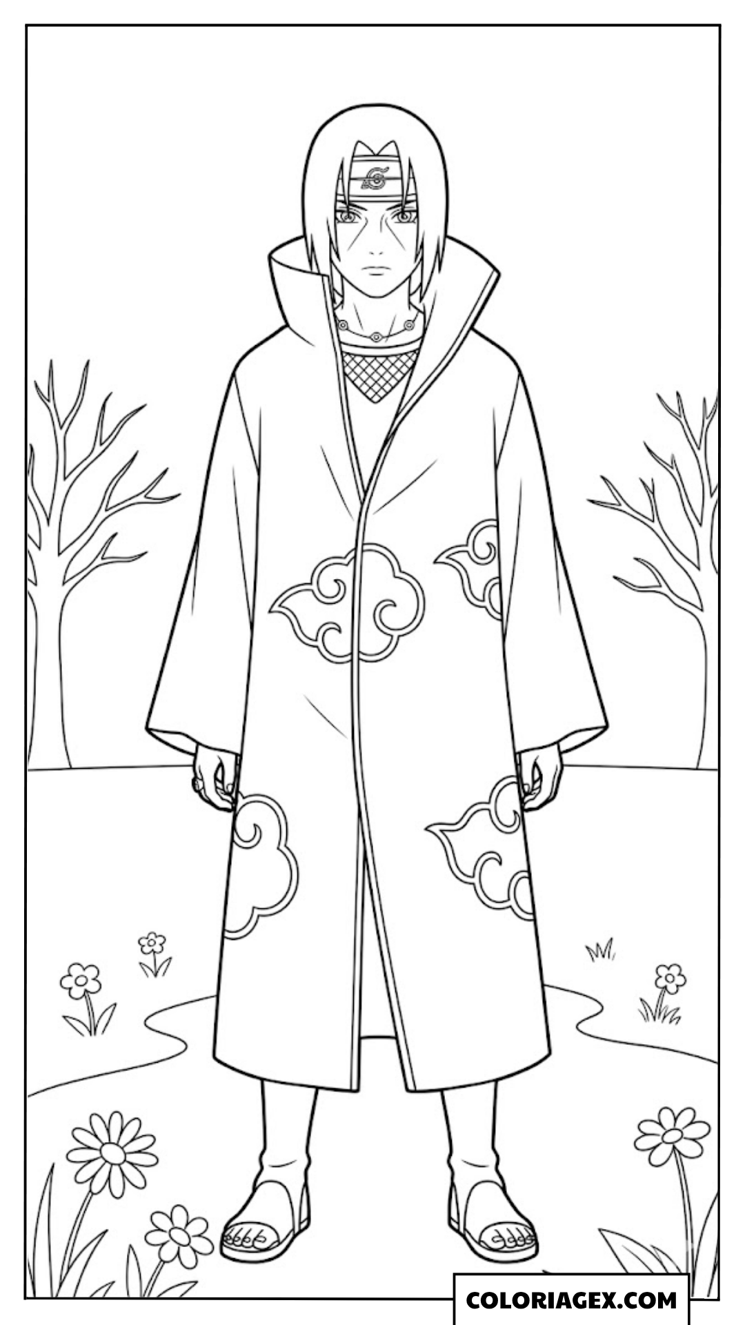 Coloriage Itachi Uchiha en manteau Akatsuki