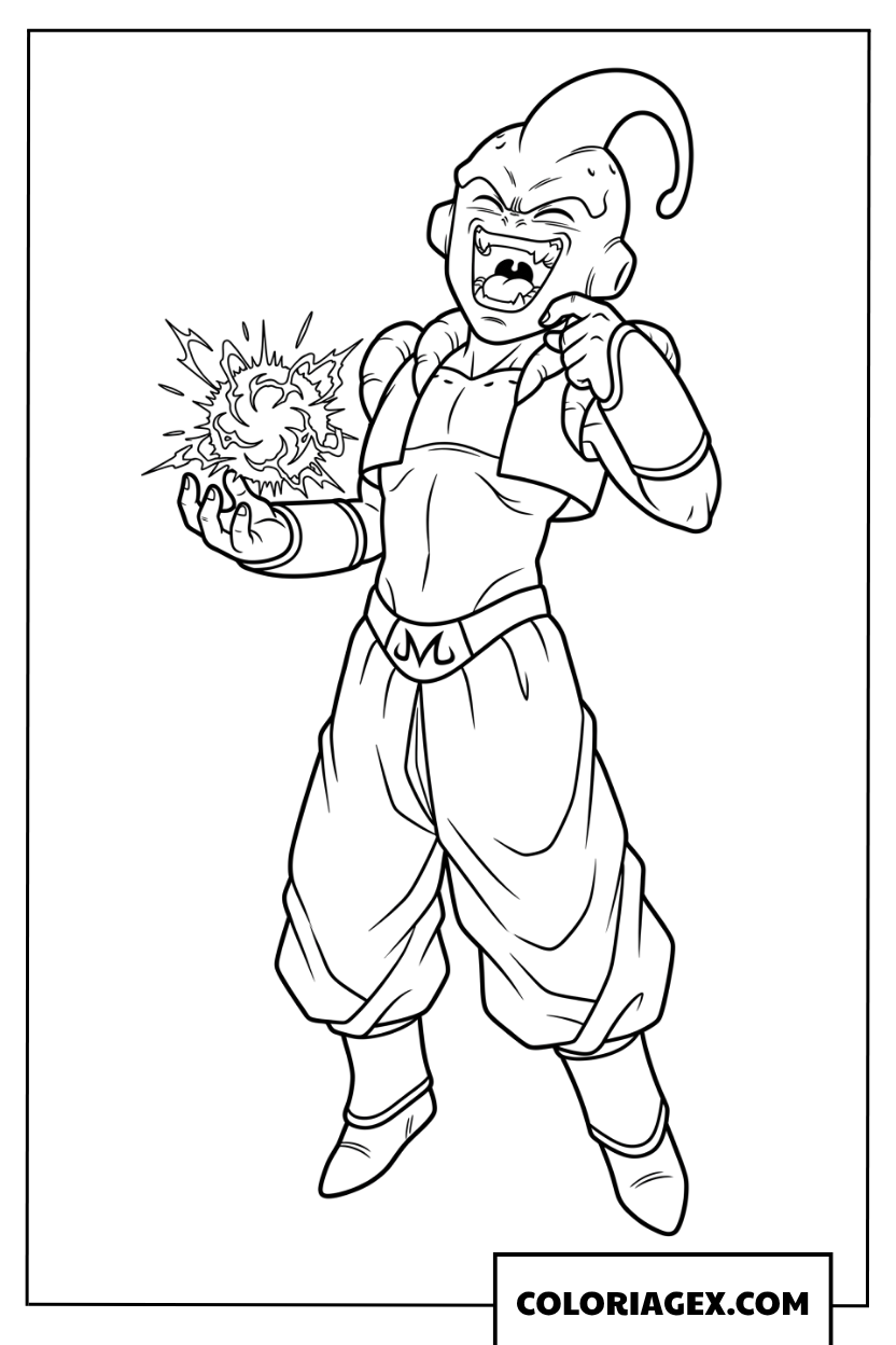 Coloriage Kid Buu et sa boule d'energie terrifiante