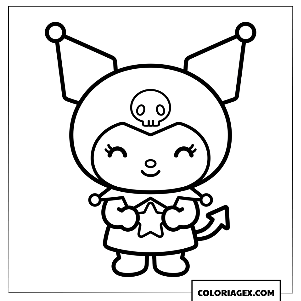 Coloriage Kuromi chibi tenant une petite étoile