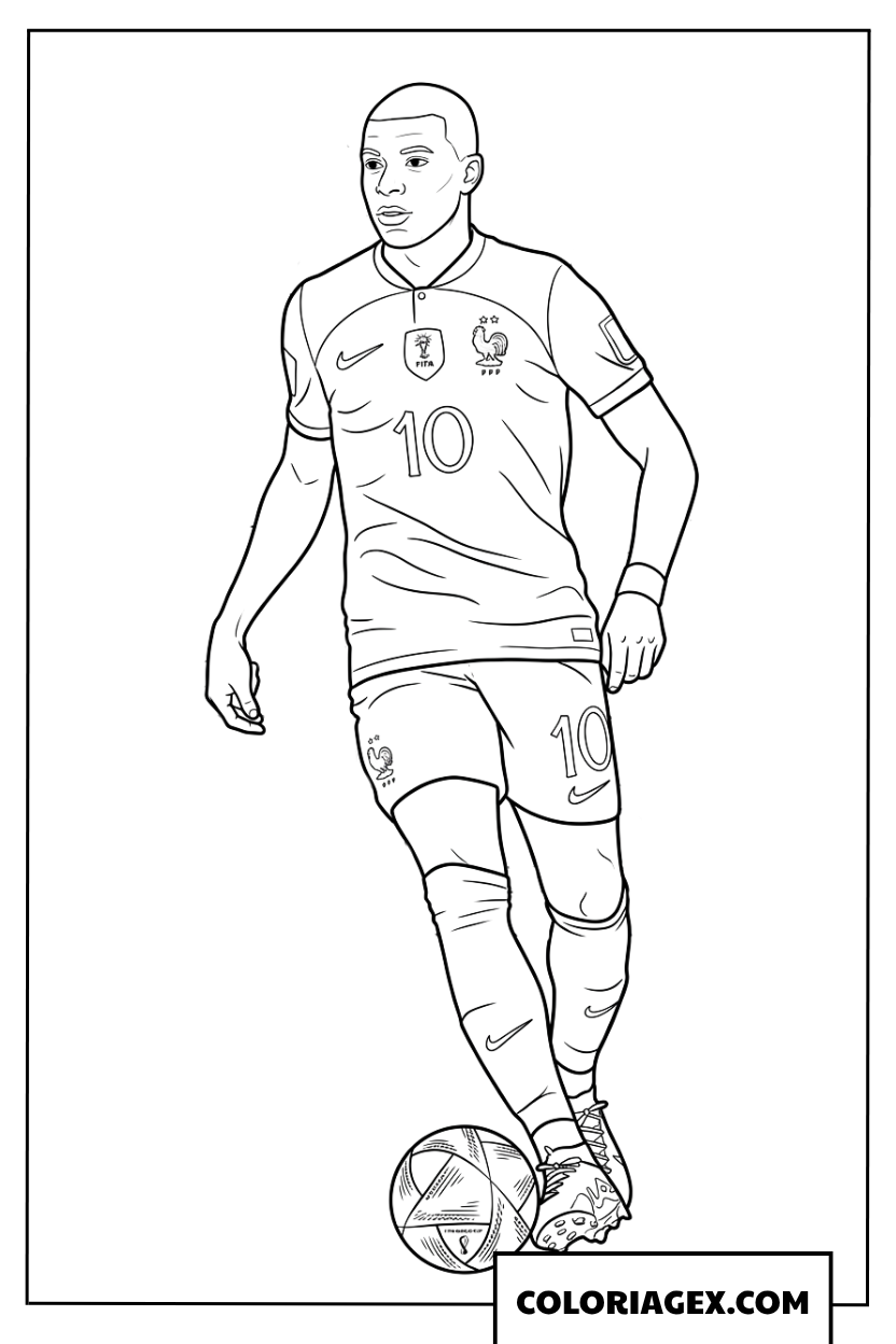 Coloriage Kylian Mbappe France avec le Ballon de Match