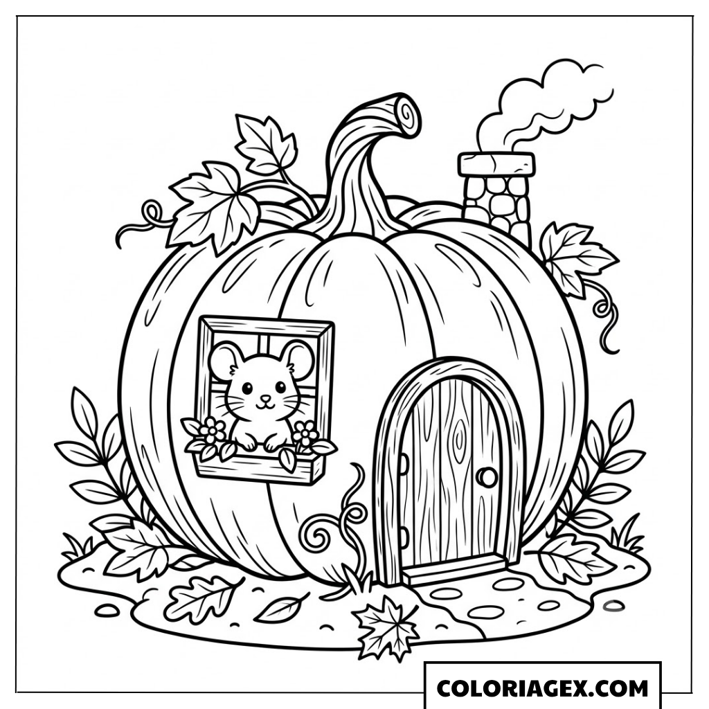 Coloriage Maison Citrouille avec Souris