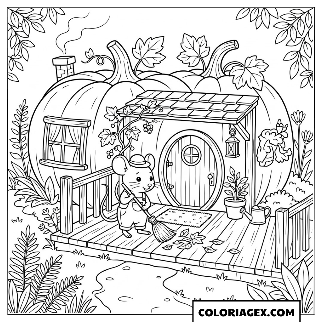 Coloriage Maison Citrouille dans la Forêt