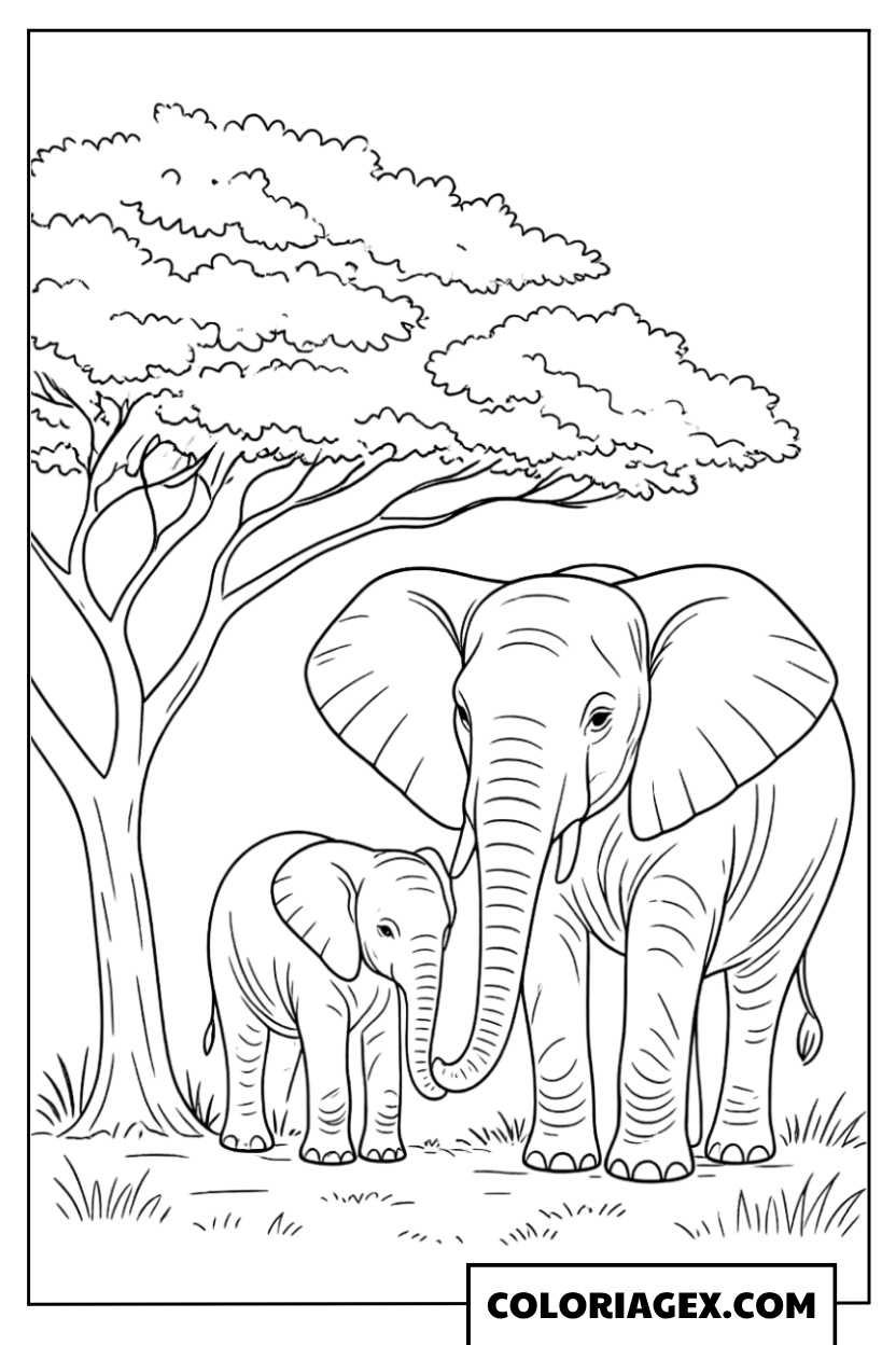 Coloriage Maman bébé savane