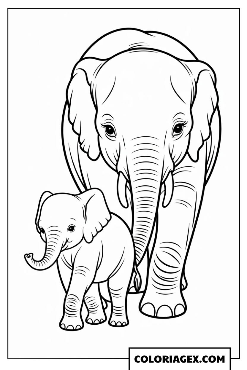 Coloriage Maman et bébé éléphant
