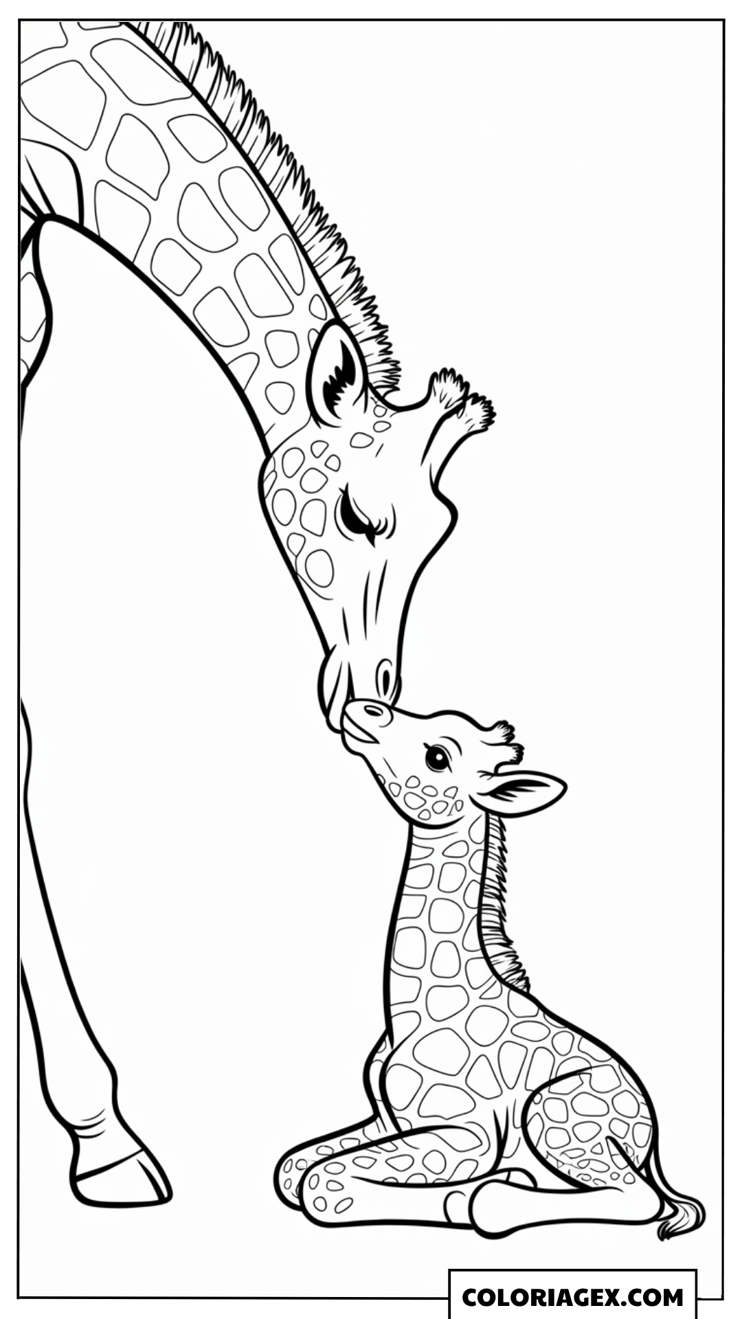 Coloriage Maman girafe câlinant son bébé