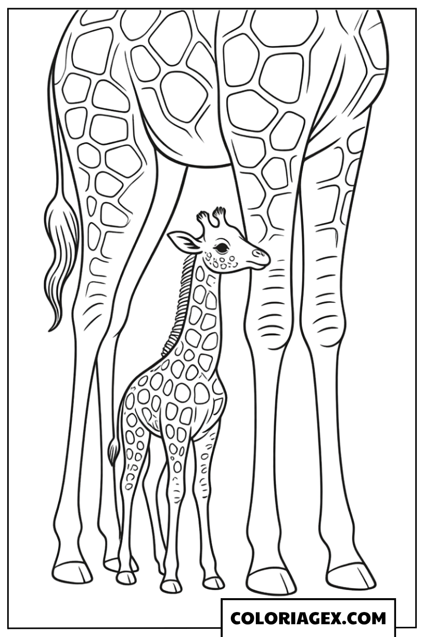 Coloriage Maman girafe et son bébé