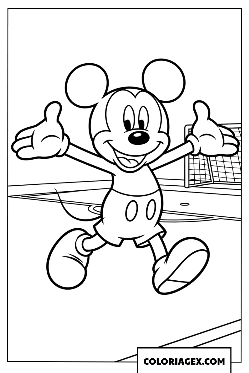 Coloriage Mickey célébrant une victoire