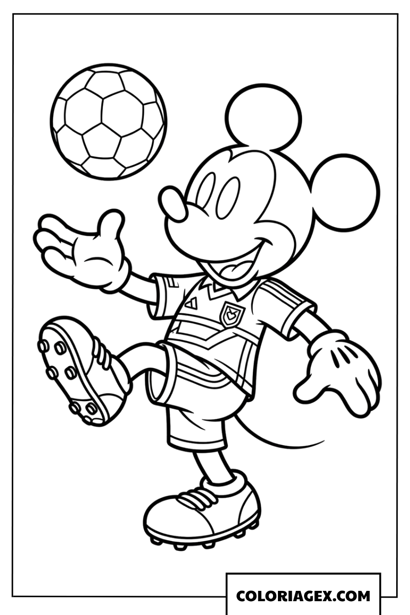 Coloriage Mickey footballeur tirant un ballon