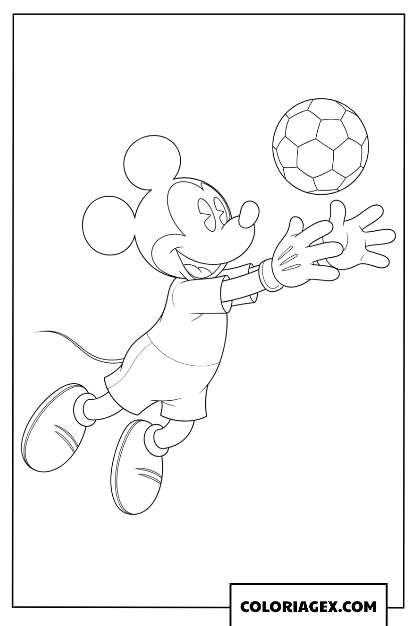 Coloriage Mickey gardien de but en action