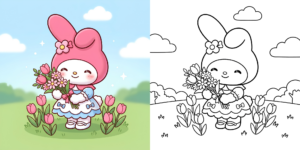 ft - Coloriage My Melody et Fleurs ft
