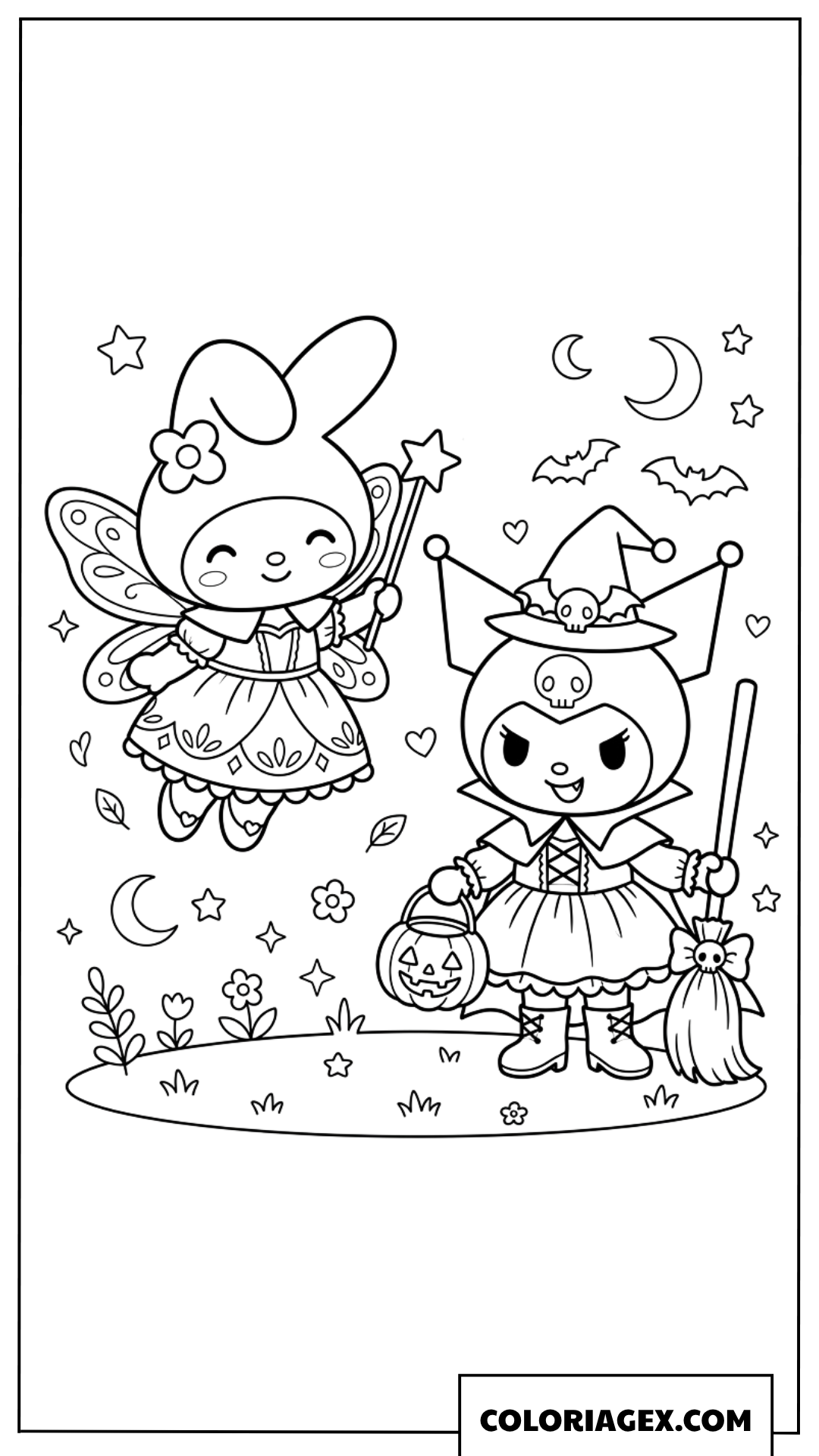 Coloriage My Melody fée et Kuromi sorcière