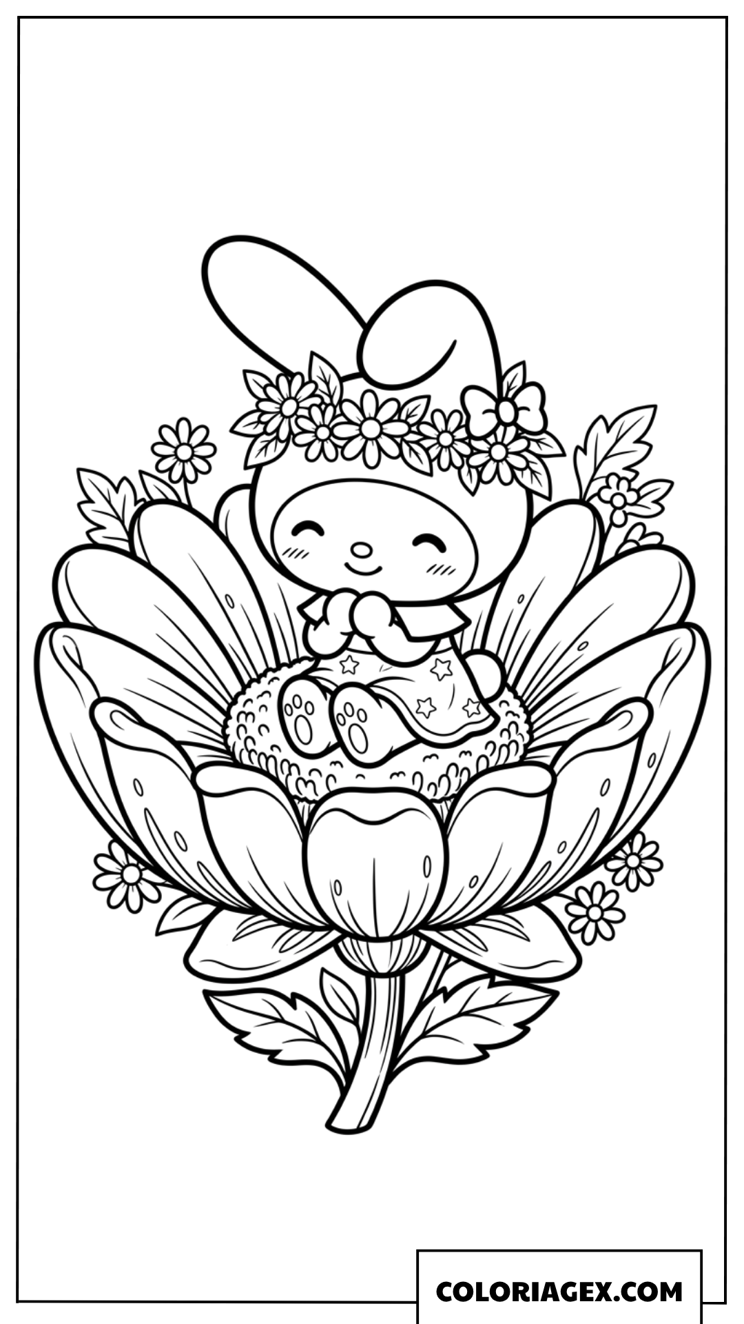 Coloriage My Melody portant une couronne de marguerites