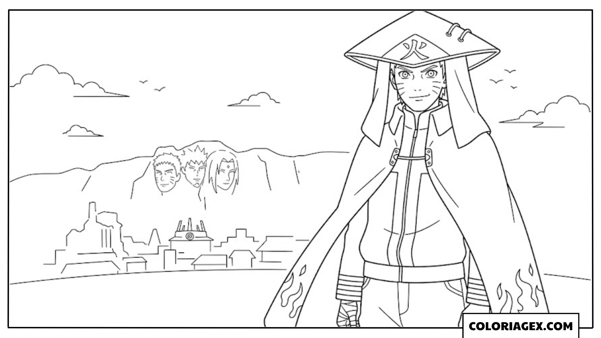 Coloriage Naruto Hokage devant le village