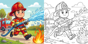ft - Coloriage Pompier en Action ft